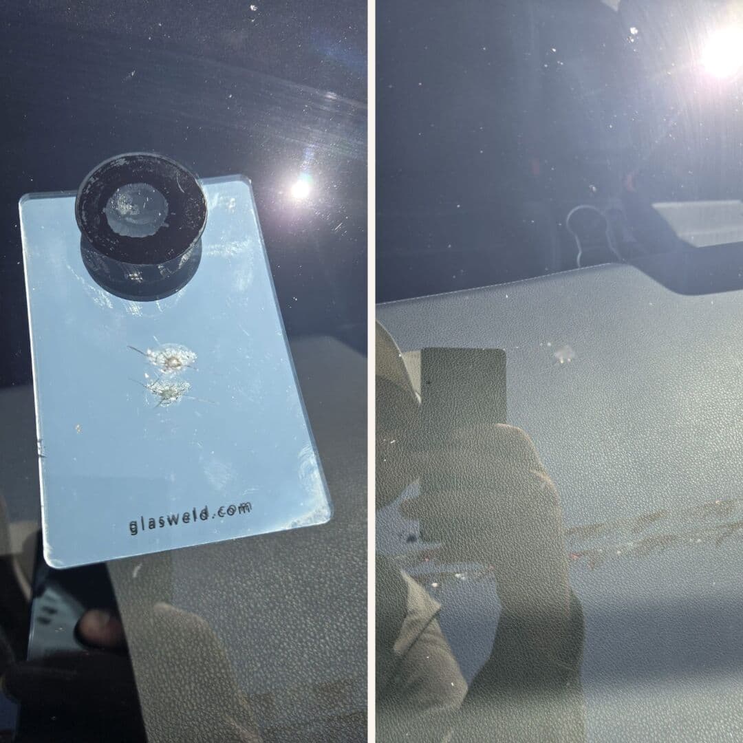 Windshield Chip & Crack Repair before and after